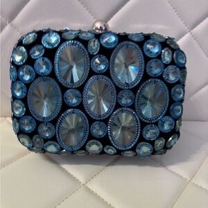 Sparkling Blue Gemstone Evening Clutch
